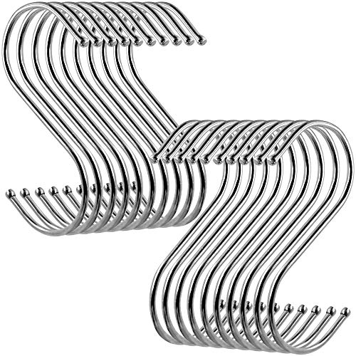 Senhai 20 Ganchos Colgantes en Forma de S en Paquete, 3,6 Pulgadas de Perchas de Metal de Acero Inoxidable para el gabinete de la Cocina Oficina del Dormitorio del ba�o - Talla M - Plata