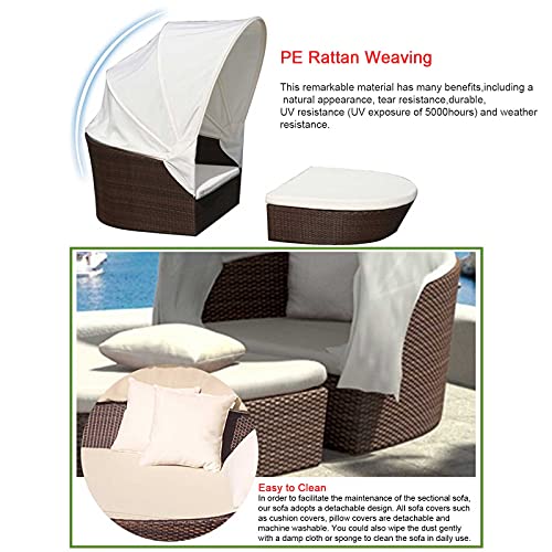 RSTJ-Sjcw Bali-Tagesbett im Freien Gartenmöbel eingestellt mit einziehbarem Baldachin Sektional Sofa Set Patio Rattan… – Bild 4
