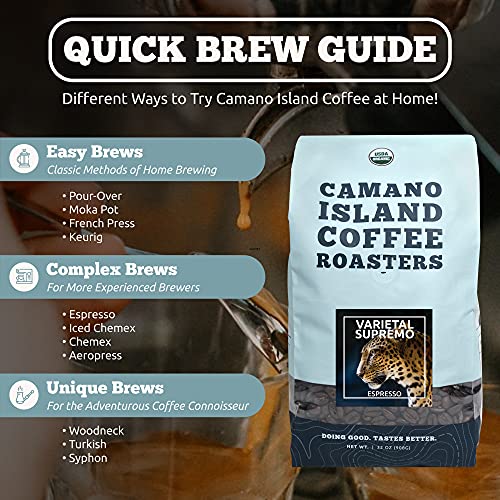 Camano Island Coffee Roasters Varietal Supremo Espresso Blend, Whole Bean 2Lb, Fresh Dark Roast, Usda Organic, Fairly Traded, Shade Grown Arabica, Chocolate, Caramel, Hint Of Spice Flavor Profile #TOP5