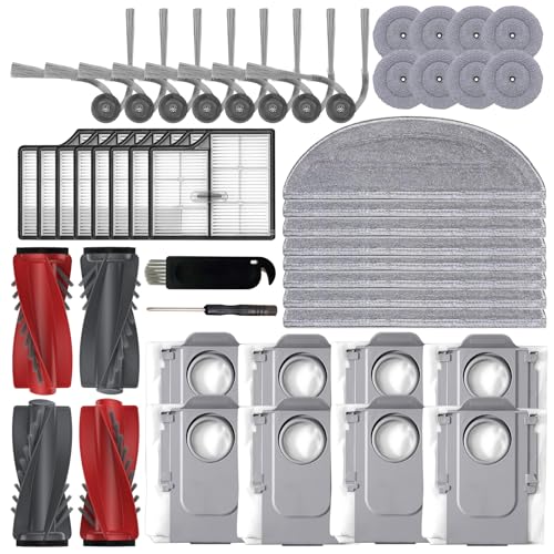 Replacement Accessories Kit Compatible with Roborock Saros 10 Robot Vacuum, Include 2 Dual Main Brushes + 8 Side Brushes + 8 HEPA Filters + 8 Mop Clothes + 8 Dust Bags