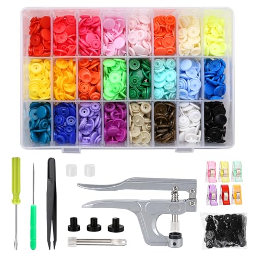 LIHAO Snaps Zange mit 375 Set T5 Druckknöpfe in 24 Farben Nähfrei Zubehöre in Organizer