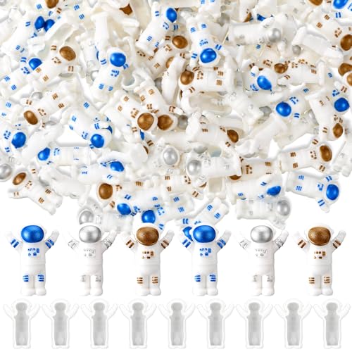Beeveer 120 Pcs Mini Astronaut Figurines Bulk Miniature Spaceman Figurines Tiny Outer Space Theme Cake Decorations Astronaut Space Cute Resin Sculpture Decor for Easter Gift Table 0.28 x 0.47 inch