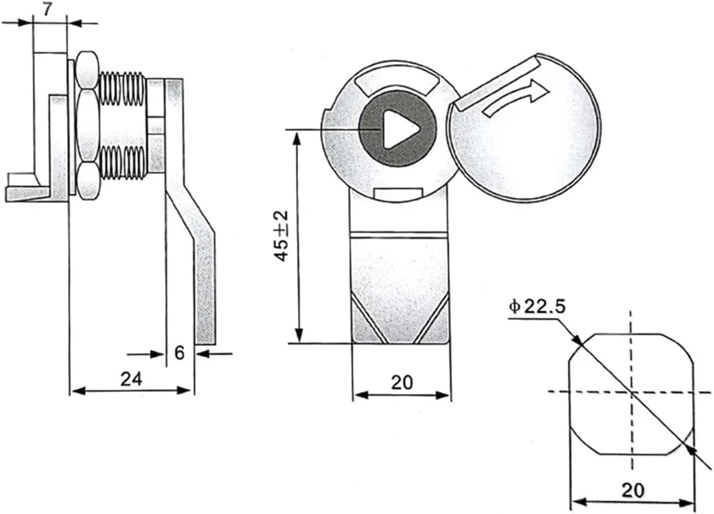 MS705-3A Triangle Lock Garbage Trunk Door Lock with Cover Lock Central Cabinet Door Lock 1Pcs(Slotted Lock)