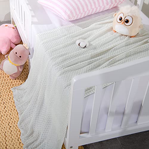 Image of NTBAY Rayon Derived from Bamboo Toddler Blanket, 30 x 40, White | Breathable Cable Knit Blanket Made with Rayon Derived from Bamboo for Stroller, Travel, Tummy Time, and Supervised Use