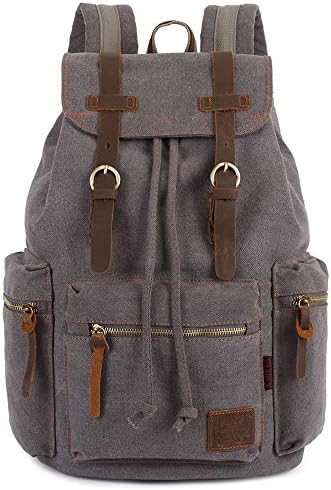 KAUKKO Vintage Casual Canvas and Leather Rucksack Backpack