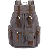 KAUKKO Mochila de lona vintage casual unisex de cuero mochila de hombro gris