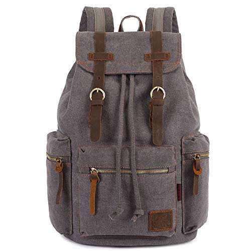 KAUKKO Mochila de lona vintage casual unisex de cuero de hombro gris