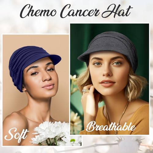 Image of 6 Pcs Chemo Cancer Hat for Women Breathable Bamboo Newsboy Baseball Cap Soft Headwear for Cancer Patient Hair Loss