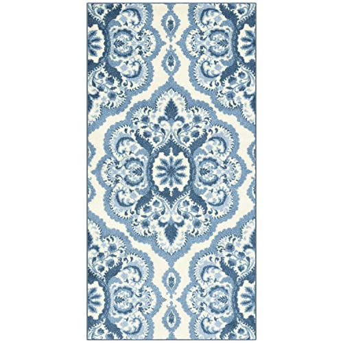 Maples Rugs Vivian Medallion Kitchen Rugs Non Skid Accent Area Carpet [Made In Usa], Blue, 2'6" X 5' #TOP30