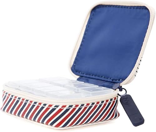 Miniatura 2 de Miamica Pastillero para mujer, color rojo, marfil y azul, caja organizadora de pastilleros de viaje