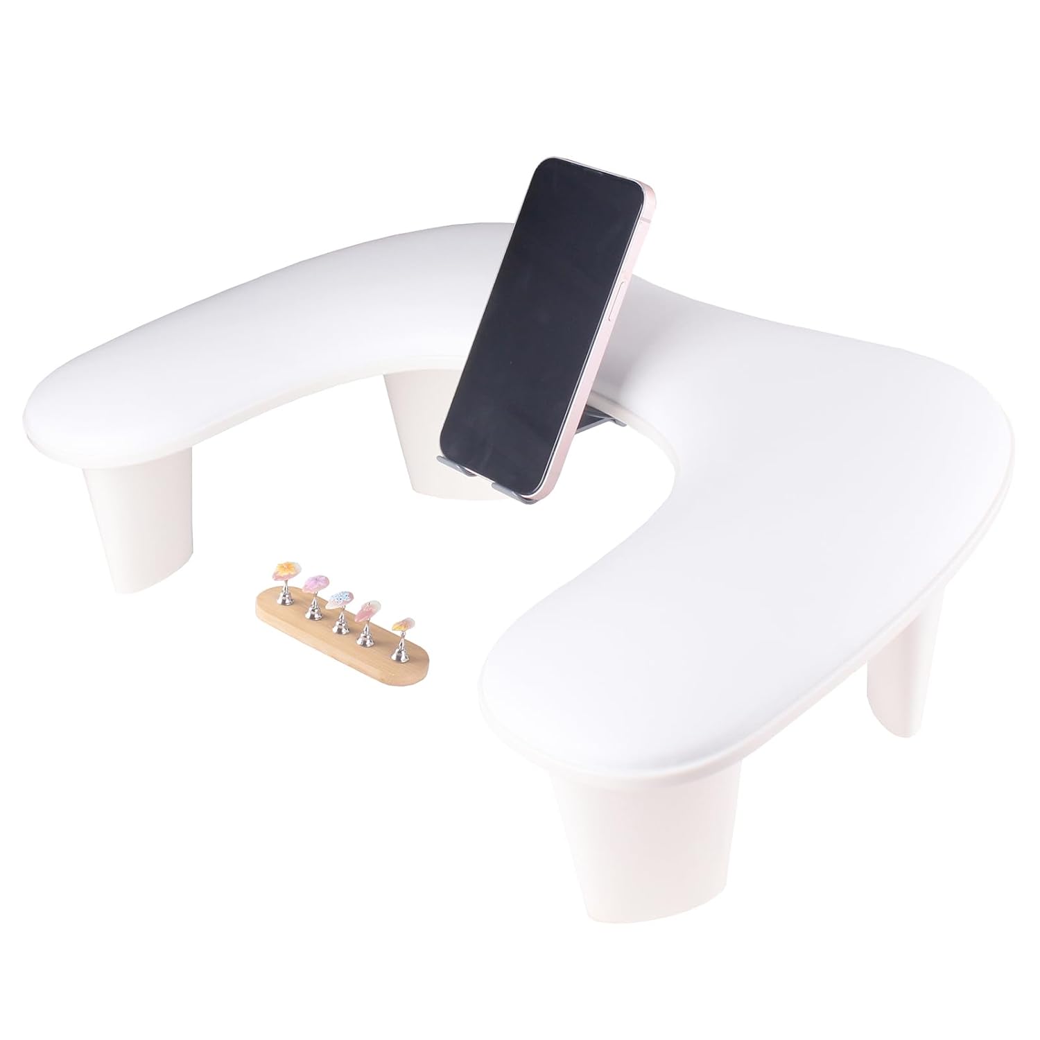 Manicure Arm Rest with Rotating Phone Holder for Nails Tech, MZCMSL U - Shaped Nail Hand Rest Stand Pu Leather (White)