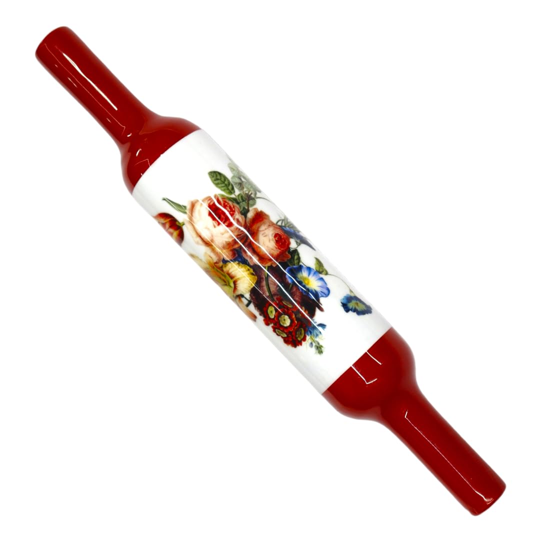 KUVI Printed Wooden Belan Enamel Print Belan Rolling Pin for Kitchen Chapati Roti Roller Rolling Pin (Lal Belan) (B0CLS4C59L) Amazon Price History, Amazon Price Tracker
