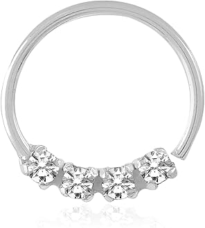 Sterling Silver 925 Four Stone Nose Pin/Nose Ring For Women