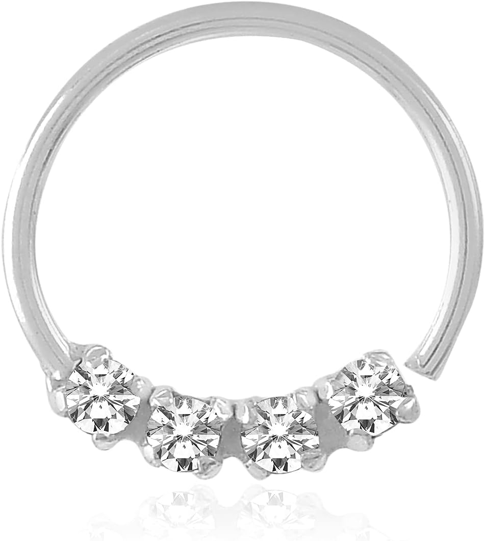 NEMICHAND JEWELS Sterling Silver 925 Four Stone Nose Pin/Nose Ring For Women