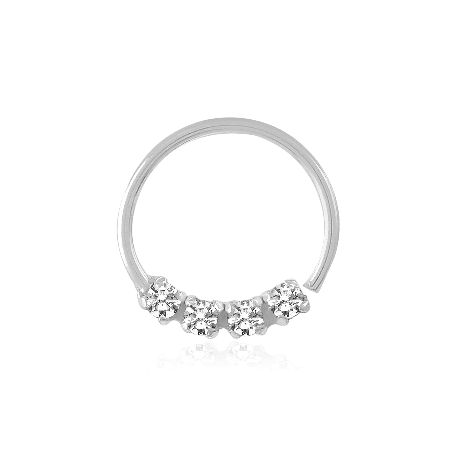 NEMICHAND JEWELS Sterling Silver 925 Four Stone Nose Pin/Nose Ring For Women