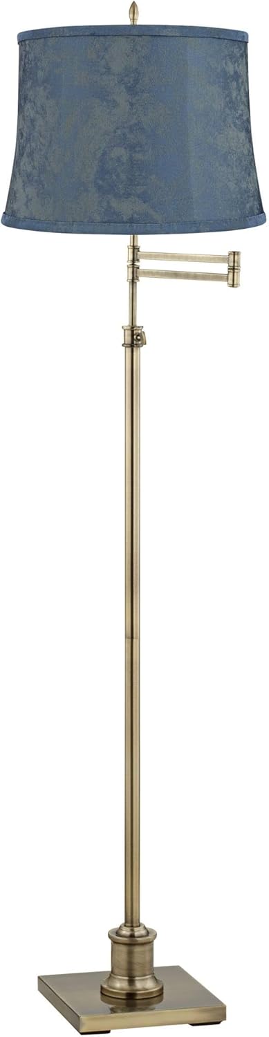 360 Lighting Westbury Antique Brass Swing Arm Floor Lamp with Nagano Blue Shade