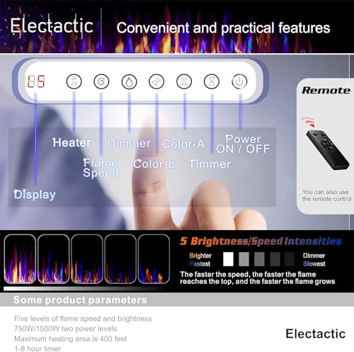 Electactic 30 Inch Electric Fireplace Insert Ultra-Thin - Recessed & Wall-Mounted Fireplace Heater with Thermostat, Adjustable Flame, Remote Control - Linear with Timer, Touch Screen, 750/1500W by Electactic - Image 6
