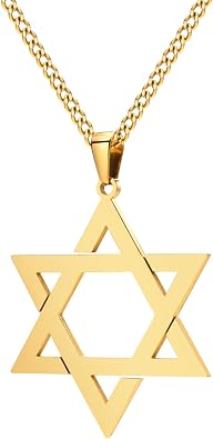 Hisatan Star of David Necklace for Men, Stainless Steel Jewish Star Hexagon Pendant Mens Necklace, Birthday Christmas Israeli Jewelry Gifts for Boyfriend Brother, 24" Chain
