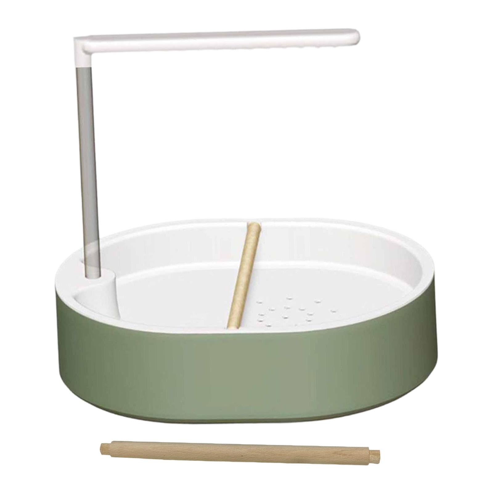Milageto Papageienbadewanne mit Holzsitzstangen, Spielzeug und Verstellbarer Pumpe – automatische Vogelbadedusche für Nymphensittiche, Wellensittiche und, Weißer Duschkopf