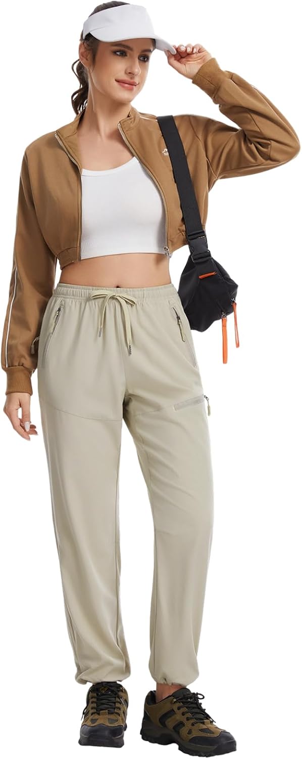 Ullnoy Women's Hiking Cargo Pants Quick-Dry Lightweight&Breathable with Elastic Waist Pants for Outdoor,Travel,All Seasons