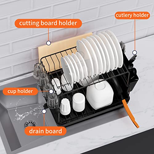 Iartops 2-Tier Dish Drying Rack, Space-Saving Dish Rack For Kitchen Counter, Detachable Dish Strainer With Drainboard, Stainless Steel Dish Drainer With Glass Holder, Utensil Holder #TOP3