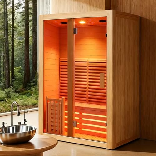 Far Infrared Sauna for 2 Person, Outdoor Wooden Home Spa Sauna Kit for Detox, Pain Relief, Relaxation