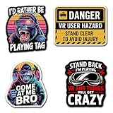 (Set of 4) I'd Rather Be Playing Tag Gorilla Sticker, Come at Me Bro Decal Gift, VR Player Virtual Reality User Hazard Gamer Funny Warning Stickers 3 Inches