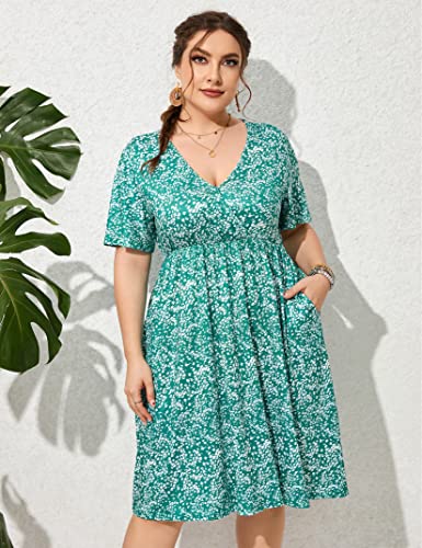 Image of ShopWonder Plus Size Dress Women's V Neck A-Line Knee Length Wrap Swing Dresses Plus Size A Line Party Mini Dress