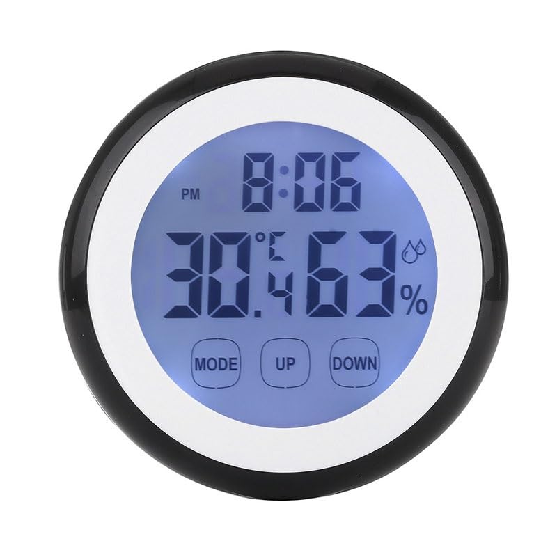 ABS Circular Touch Screen Temperature Humidity Meter with Clock Alarm Electronic