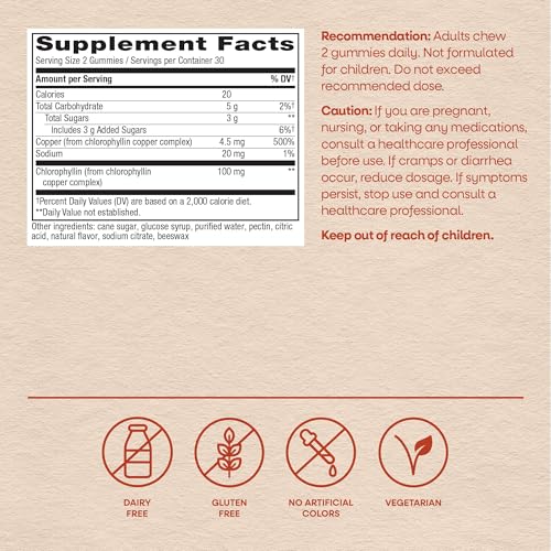 Nature's Way Chlorofresh Chlorophyll Gummies, Supports Healthy Skin and Body Detox*, Internal Deodorant*, Orchard Fruit Flavored, 60 Gummies - image 6