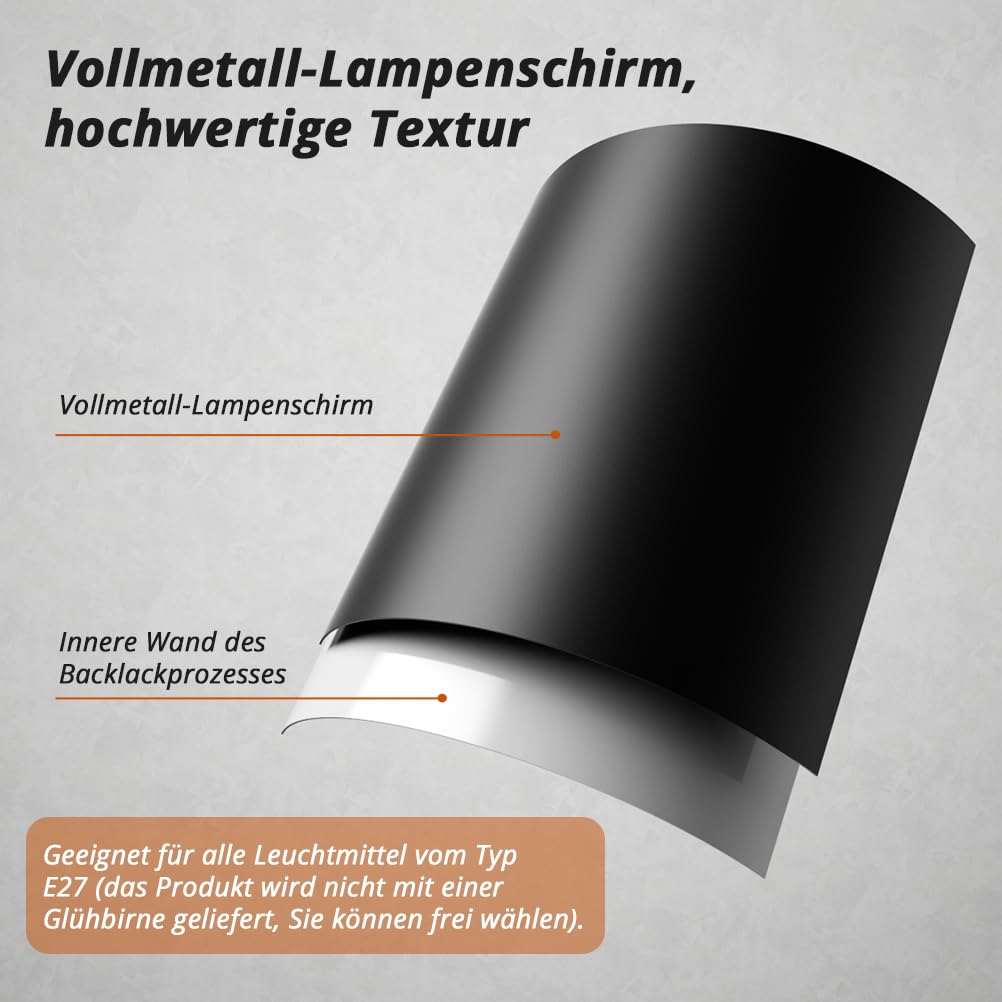 OUSFOT Leselampe Stehlampe Wohnzimmer mit Höhe 146cm 230V E27 Max 40W Retro Stehleuchte mit Metall Lampenshirm Leselampe für Büro, Schlafzimmer (ohne Glühbirnen) Schwarz