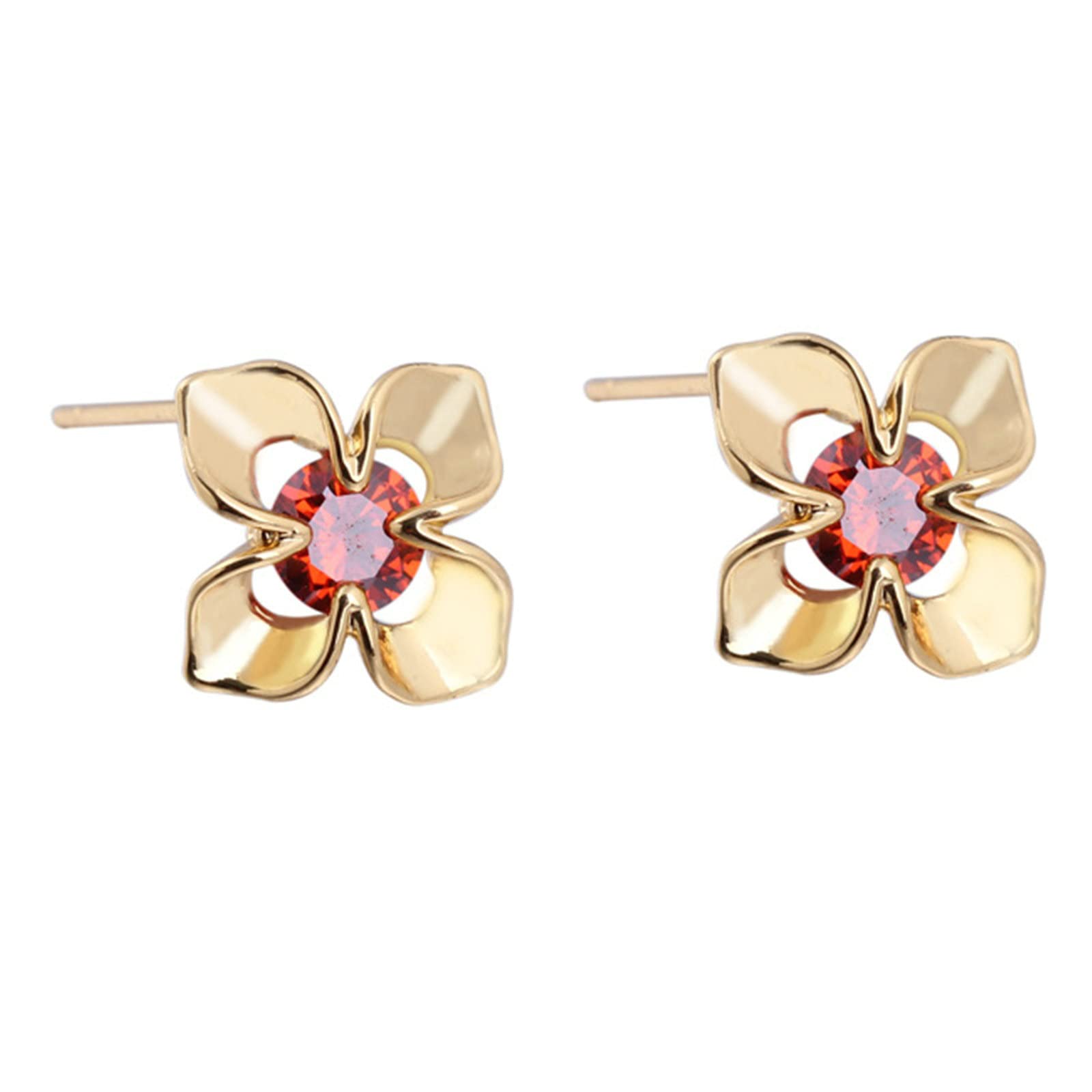 WBDWWTD Pendientes de Oro Amarillo de 18 Quilates para Mujer, Flor Hueca con Amatista Redonda, Pendientes de ílago de hélice para Mujer, Oro