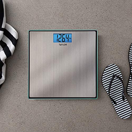 Taylor Precision Products Digital Scales For Body Weight, High 400 Lb Capacity, Brushed Stainless Steel Thin Glass Platform, Unique Blue Lcd, Durable Platform, 11.8 X 11.8 Inches, Stainless Steel #TOP28