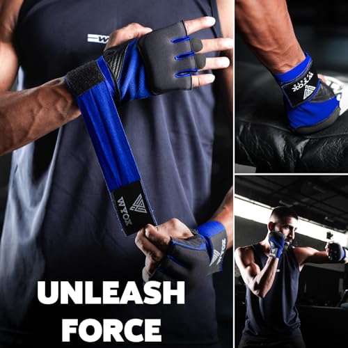 WYOX Gel Boxing Hand Wraps Inner Gloves for Men & Women, 80cm Quick Wrist Straps, Padded Knuckle Protection for Muay Thai Kickboxing, Hand Wraps for Boxing & Martial Arts (Blue, S/M)