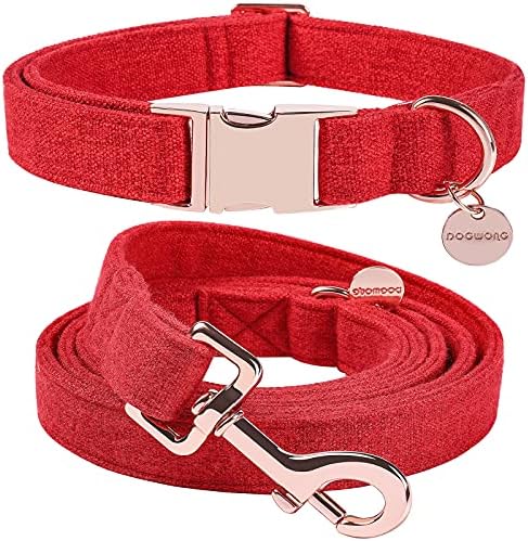 DOGWONG Cotton Dog Collar and leash Pink Pet Collar Durable Adjustable for Small Medium Large Dogs