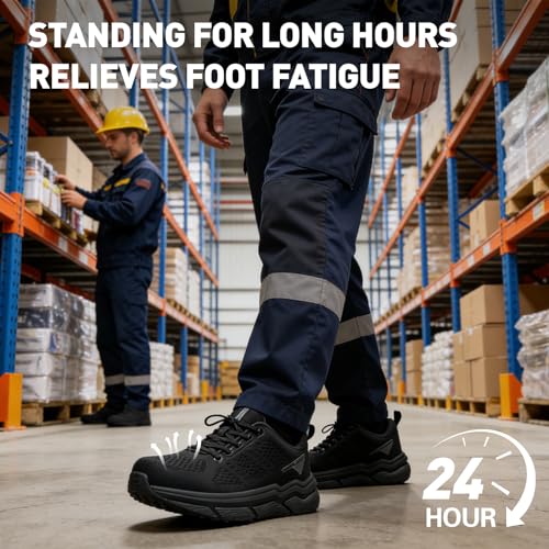 Image of Wide Steel Toe Shoes for Men Orthopedic Safety Shoes with Arch Support, Comfortable Cushioned Work Shoes Non Slip Walking Sneakers