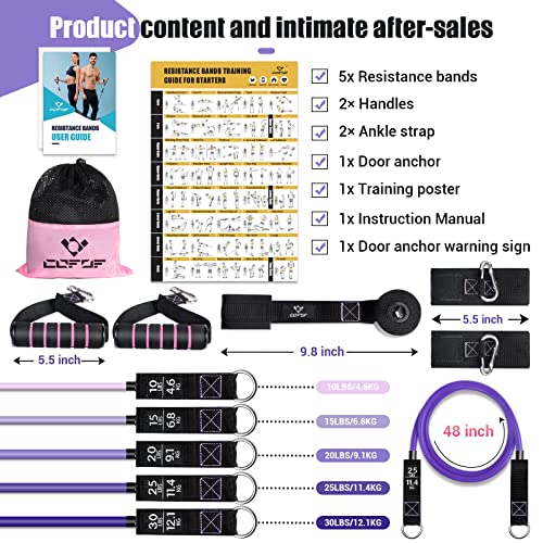 Resistance Bands With Handles For Women, 5 Level Exercise Bands Workout Bands For Physical Therapy, Yoga, Pilates, Door Anchor, Storage Pouch(Purple) #TOP6