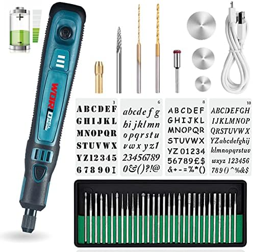 USB Cordless Electric Engraving Pen Kit, Mini 3-Speed Rotary Etching Machine Engraving Jewelry Leather Wood Glass,42pcs Engraver Tools for Metal with 30 Bits&Stencil