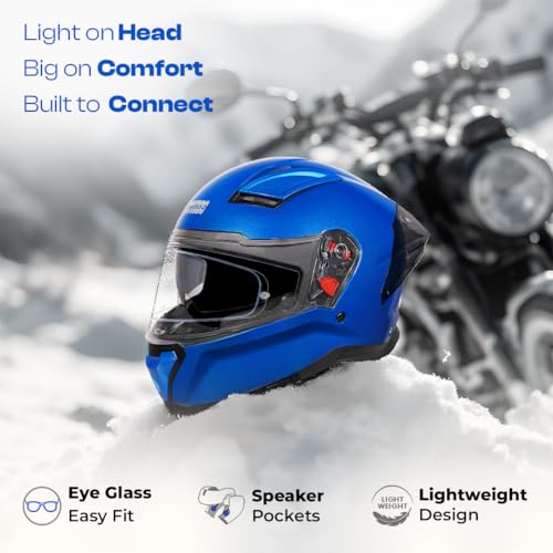 Image of STUDDS Helios ISI and DOT Certified Full Face Helmet with Antifog 100 Lens, Sporty Spoiler (Flame Blue - XL)