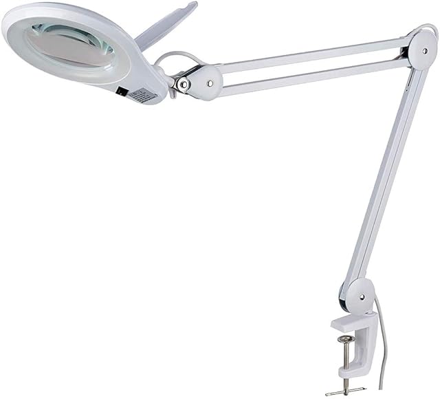 Owl Magnification WC1 LED Magnifying Lamp - 6,000K Eye Friendly Daylight White Illumination 3x Magnifying Glass - Magnifier Desk Lamp with Light for Craft Reading Work - Adjustable Swivel Arm UK Plug