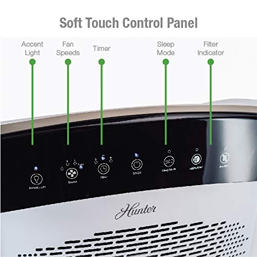 Hunter Hp800 Multi-Room Whole Home Console Air Purifier Features Energy Star Certification True Hepa Filter, Multiple Fan Speeds, Soft Touch Digital Control Panel, Sleep Mode, Timer, Accent Light #TOP5