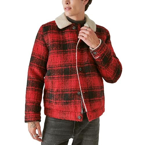 Lucky Brand Men's Plaid Faux Shearling Lined Trucker Jacket