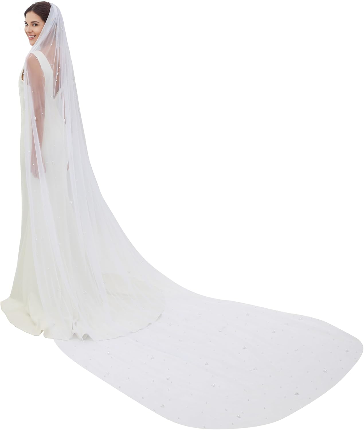 Wedding Bridal Veil Pearl Wedding Veil for Bride White Ivory Bride Veil with Metal Comb for Women
