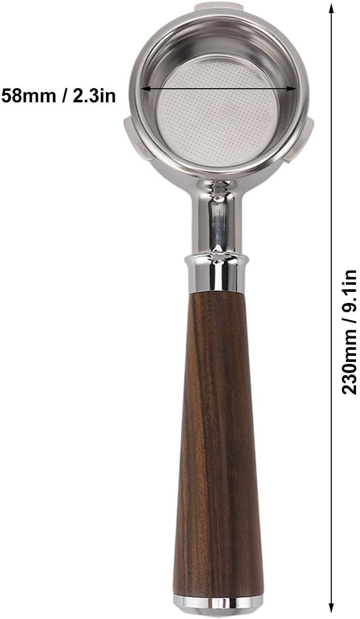 58mm Bottomless Portafilter,3 ears 58mm Portafilter Stainless Steel portafilters and Walnut wood Handle Espresso Machine Accessories (#2)