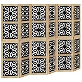 WRJENFSC Biombo de madera maciza de paulownia con patrón geométrico, color marrón y negro, para salón y dormitorio, 210-215 x 160 cm