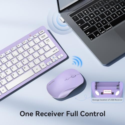 Image of TECKNET Wireless Keyboard and Mouse Combo, Mini Cordless Computer Keyboard and Mouse Set 2.4GHz, Silent Adjustable 1600 DPI, Quiet Click, Lag-Free for Computer, Laptop, PC, Windows, Mac, Chrome OS