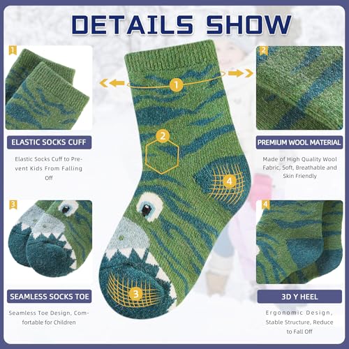 Image of Eocom Kids Wool Socks For Boys Girls Warm Hiking Thermal Winter Cozy Soft Thick Toddlers Crew Boot Socks 6 Pairs