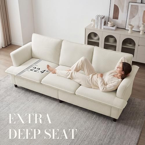 GRUSIGN 3 Seater Corduroy Couch, 89\" Comfy Couch with Deep Seat, Modern Sofa Couch for Living Room, Office, Bedroom, Apartment (Pillows not Included) - Thumbnail 6