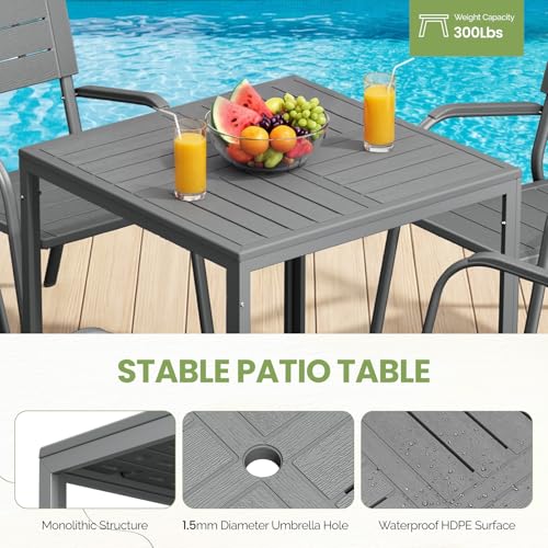 Image of VINGLI Outdoor Patio Dining Set,5 Piece Square Table Patio Furniture Set,HDPE All-Weather Material Outdoor Dining Table and Chair for Garden, Backyard, Poolside,Grey