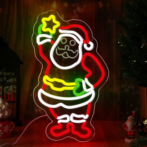 Image of Xuhal Christmas Santa Claus Neon Sign LED Christmas Light up Sign Santa Claus Neon Light USB Powered Acrylic Home Wall Decor for Xmas Party Bedroom Living Room Cafe Bar Outdoor Decorations